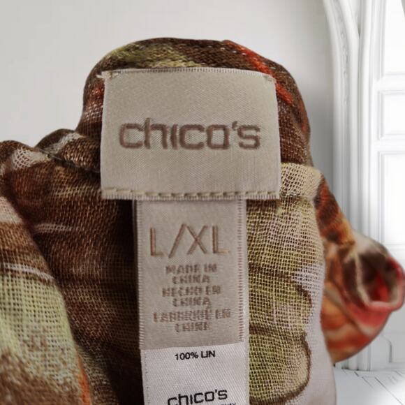 Chicos Gauzy Linen Poncho Size L/XL Orange Brown Floral Print Boho - Picture 8 of 10